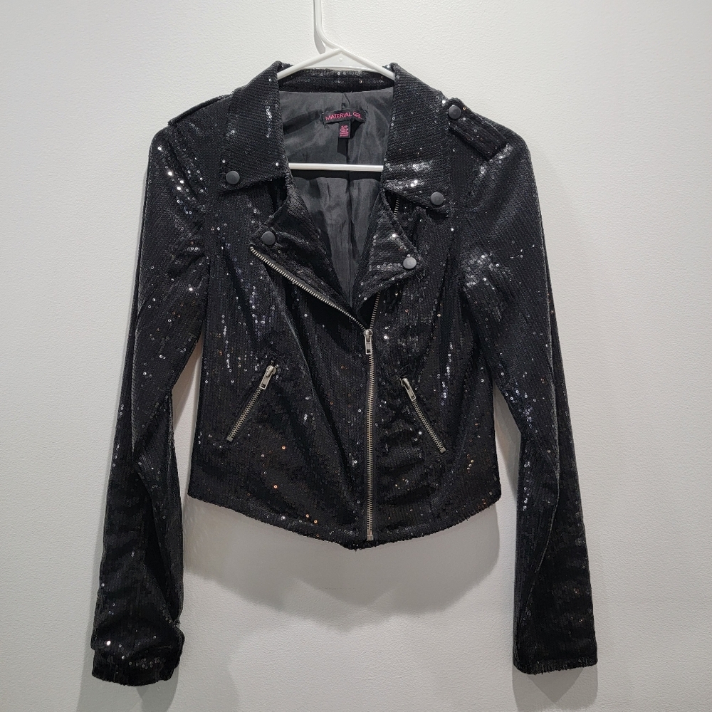 Material Girl Black Sequin Jacket Sz Small